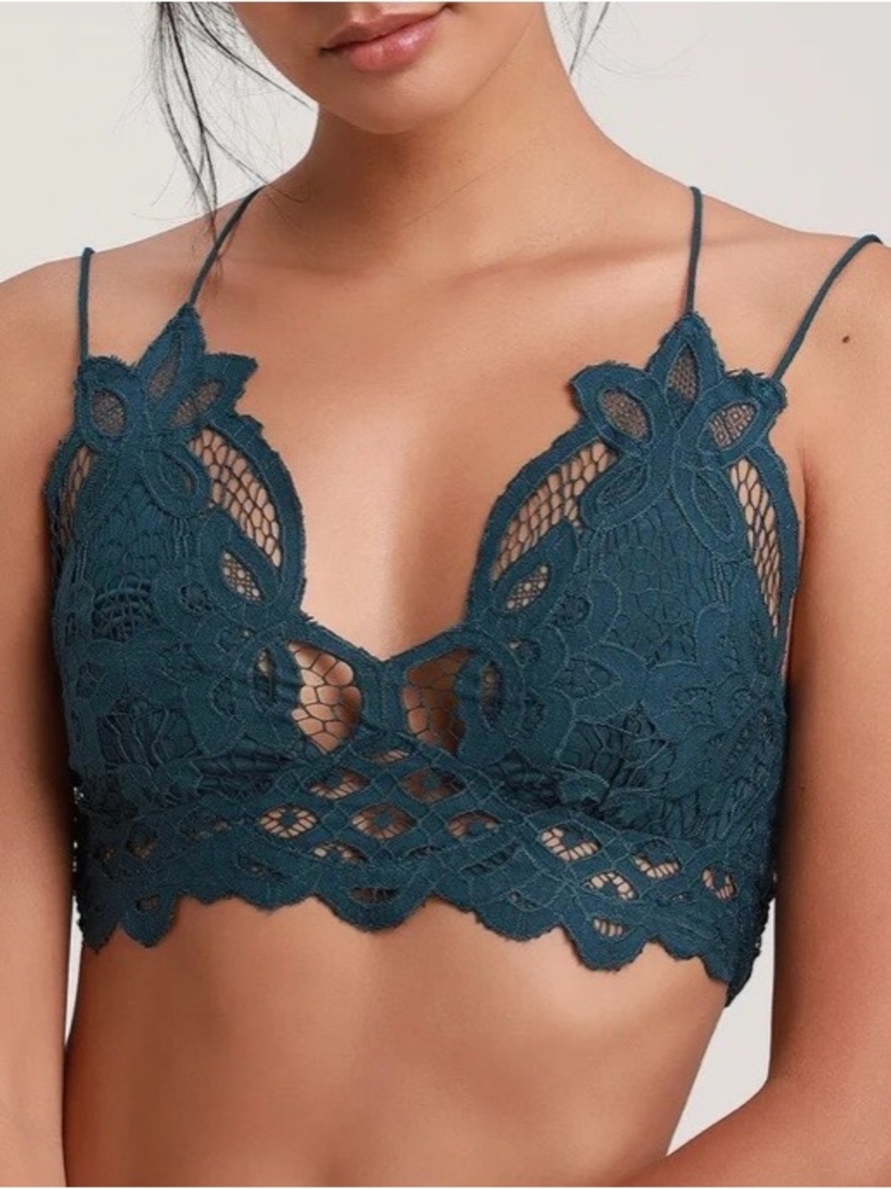 Intimately Free People Adella Bralette in‎ Hunting Green Lace Crochet Bra Size S